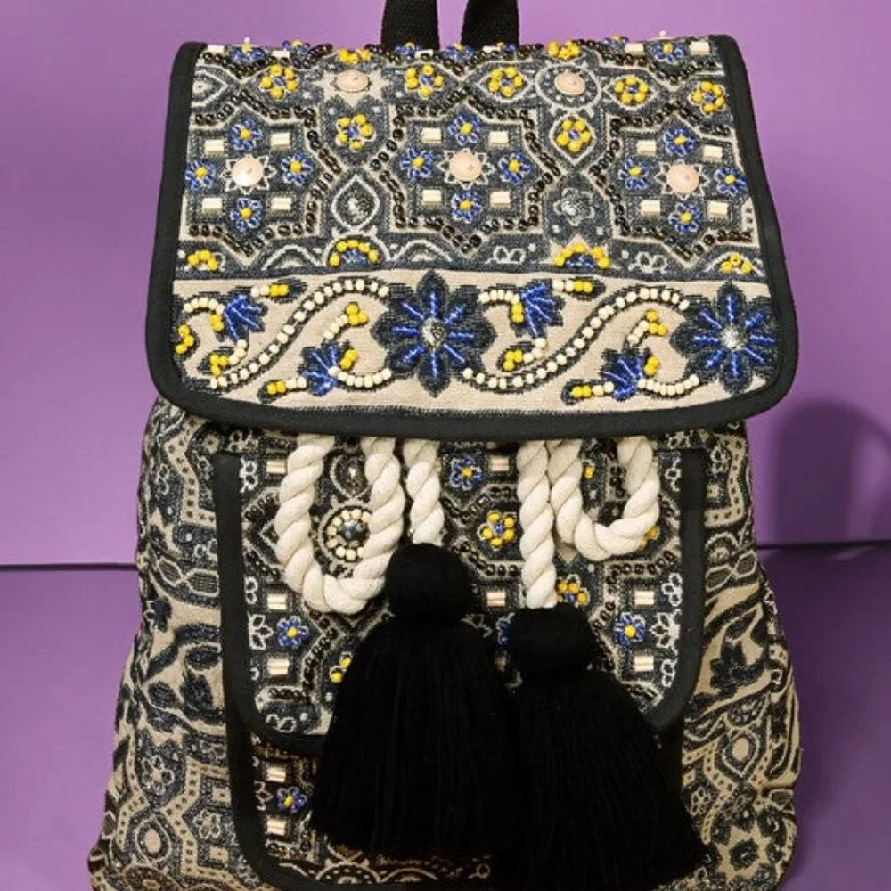 Handmade Backpack w/ a Unique Ethnic Bohemian Look - Fully Fine Cotton